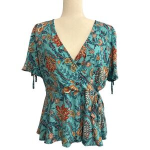 Maurices Floral Wrap Tie Peplum Short Sleeve‎ Top Women's Size XXL